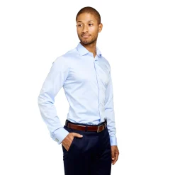Chemise slim fit bleu sans repassage 100% coton poignet mousquetaire*LodinG Clearance
