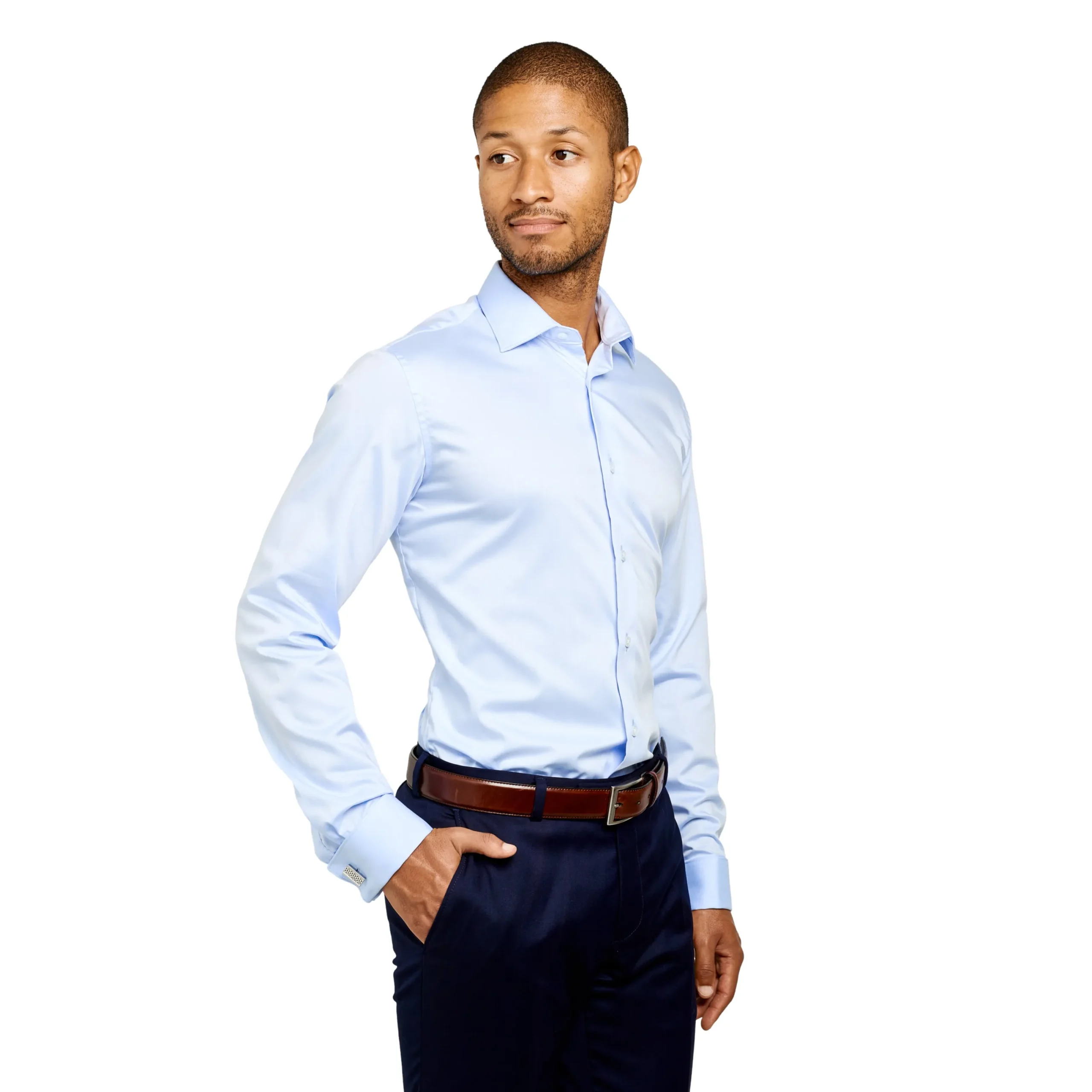Chemise slim fit bleu sans repassage 100% coton poignet mousquetaire*LodinG Clearance